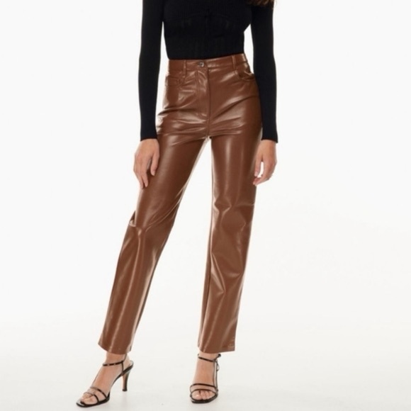 Wilfred Melina Brown Faux Leather Straight Leg Pants Size 6 - Picture 2 of 9